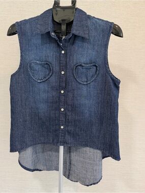 Millau Dark Blue Denim Button-Up Tank with Heart Pockets